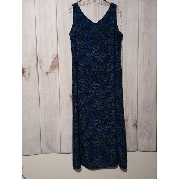 Studio I‎ Dress Womens 18 Blue Black Green Leaf Sleeveless Maxi Tank Formal Poly - Picture 1 of 9